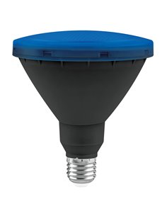 Bombilla led jardín par38 ip65 matel e27 15w azul
