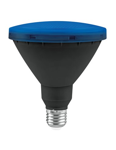 Bombilla led jardín par38 ip65 matel e27 15w azul