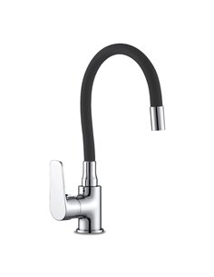 Monomando fregadera caño goma flexible negro