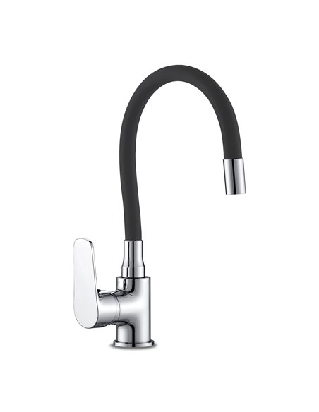 Monomando fregadera caño goma flexible negro