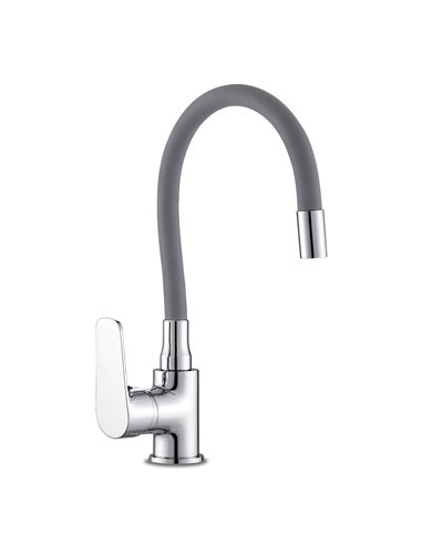 Monomando fregadera caño goma flexible gris
