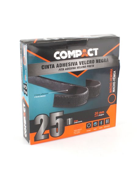 Cinta velcro compact negra m-h 20mm x 25m
