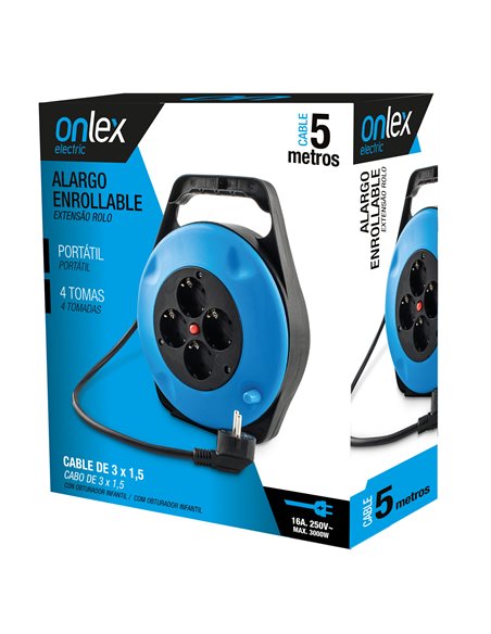 Alargo enrollable 4 tomas onlex 5 metros