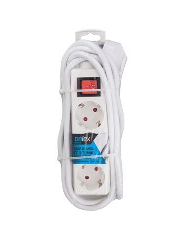 Base Onlex Blanca 3tomas Cable/Int 3mt