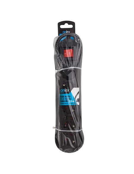 Base negra onlex t/t interruptor cable 1,5 mts 5 tomas