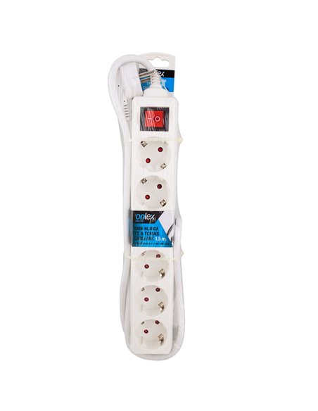 Base blanca onlex t/t interruptor cable 1,5 mts 6 tomas