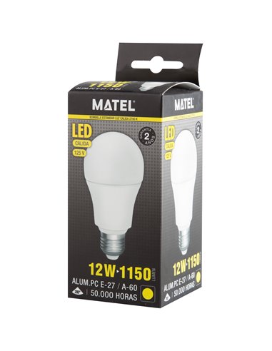 Bombilla led estándar matel e27 12w 125v cálida