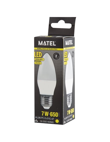 Bomb Led Vela Regulable E27 7w Calida