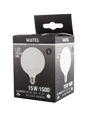 Bombilla led globo matel regulable g120 e27 fría 15w
