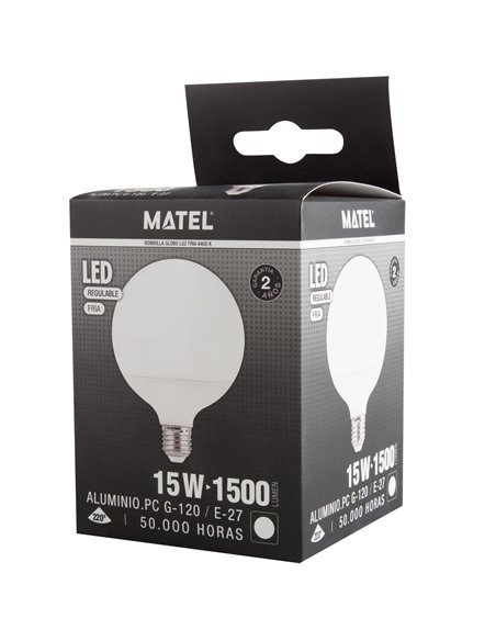 Bombilla led globo matel regulable g120 e27 fría 15w