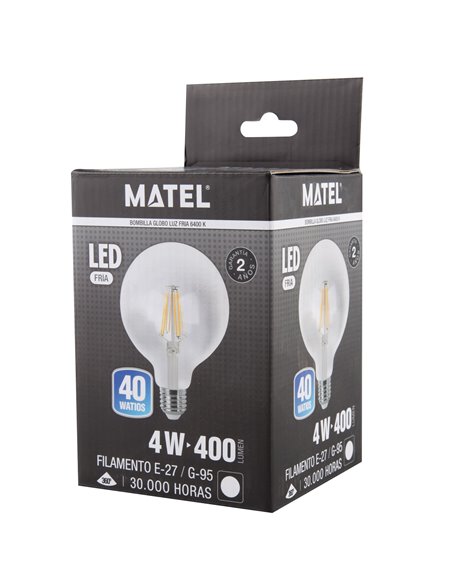 Bomb Led Filam Globo G95 Clara E27 4wf
