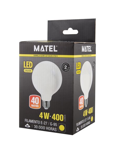 Lâmpada LED de filamento Matel E27 g95 4W 2700K opala