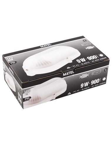 Aplique Led OVal Blanco Ext Ip65 9w Fria