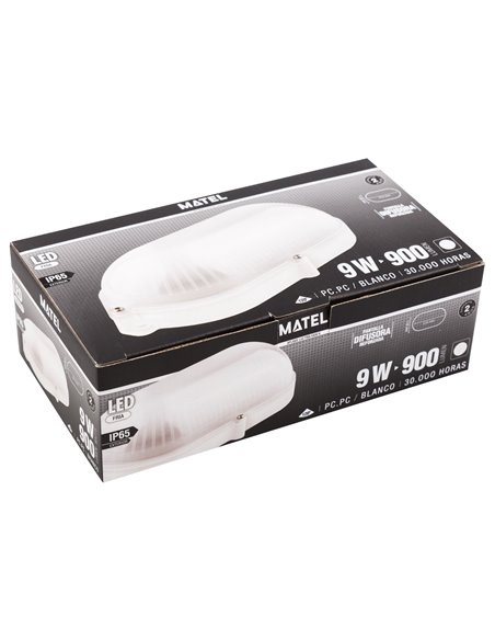 Aplique Led OVal Blanco Ext Ip65 9w Fria