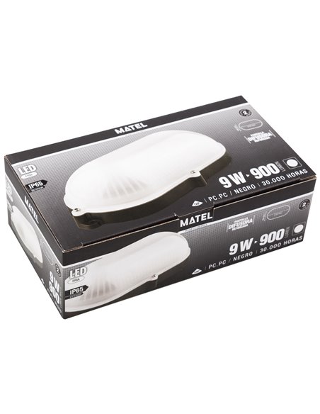 Aplique Led OVal Negro Ext Ip65 9w Fria