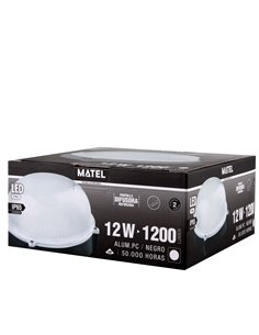Aplique led redondo matel exterior ip65 negro 12w fría 2