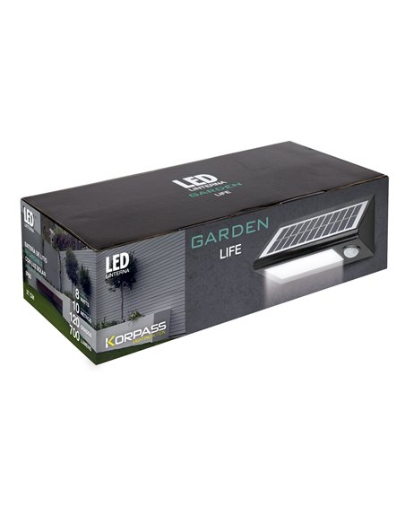 Aplique Led Solar Negro Sensor 27cm 8w
