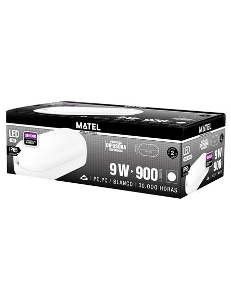 Aplique led oval exterior matel sensor 9w fría blanco