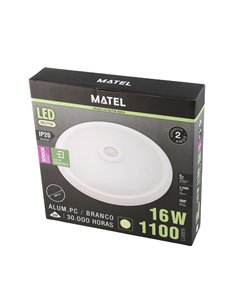 Aplique led redondo sensor ip20 matel emergencia 16w neutra 2