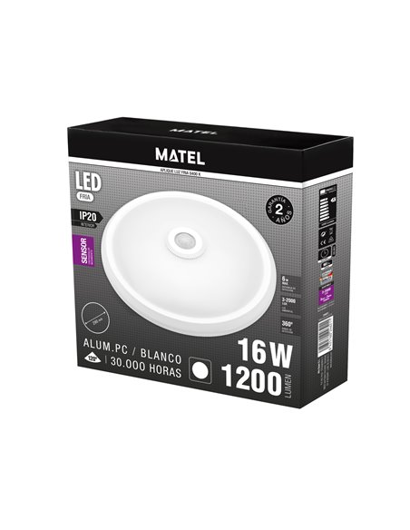 Aplique Led Sensor Superficie Ip20 16w F