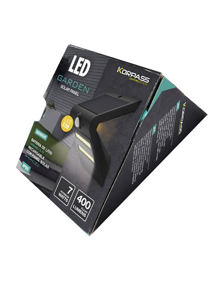 Sensor de luz de parede LED solar Korpass 7W preto 6400K