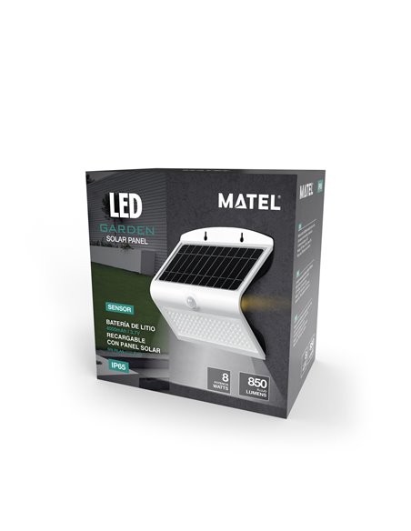 Aplique led solar korpass sensor 8w blanco fría
