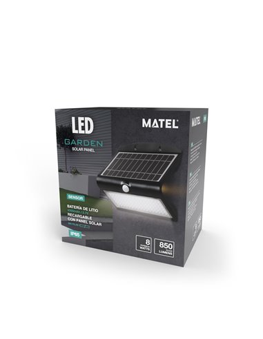 Aplique Led Solar Negro Con Sensor 8 W