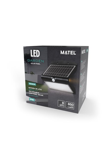 Aplique led solar korpass sensor 8w negro fría