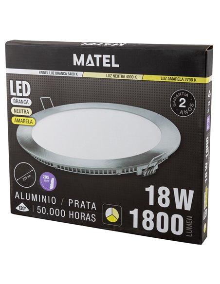 Downlight Led Redond Plata 18w Tricolor