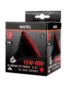 Bombilla led jardín par38 ip65 matel e27 15w roja 2