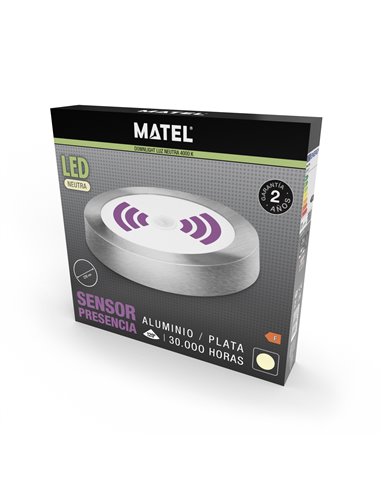 Downlight led sensor superficie redondo matel plata 18w neutra