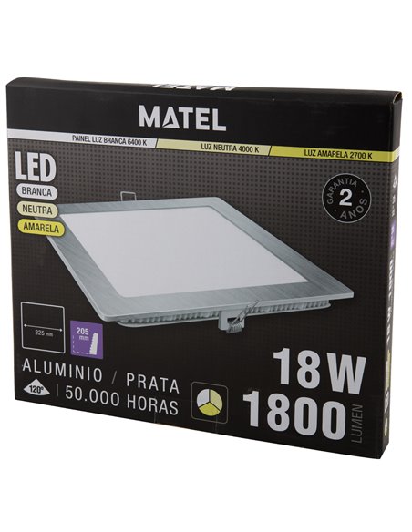 Downlight Led Cuadra Plata 18w Tricolor