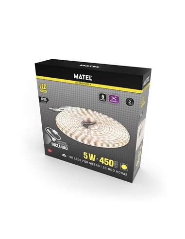 Tira Led 230V Ip65 Smd2835 5mts Calida
