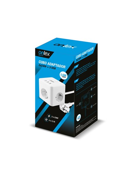 Powercube 10a 3tomas+3usb's 1,5mt Blanco