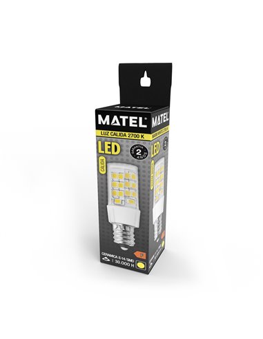 Bombilla led tubular matel e14 8w cálida