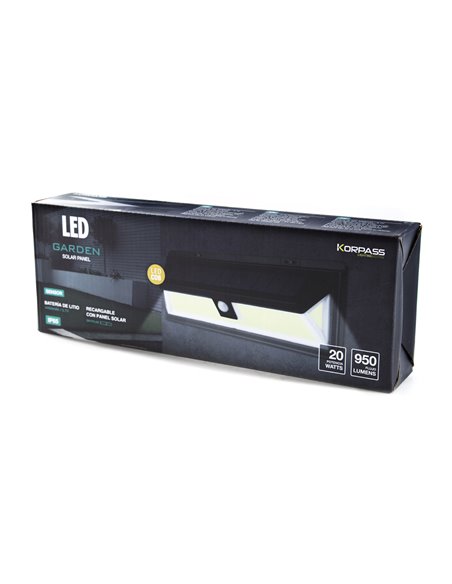 Aplique solar led cob korpass con sensor 20w luz fría