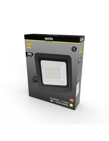 Proyector Led Plano Negro 30w Calida