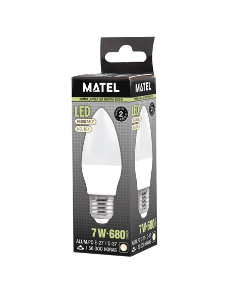 Bomb Led Vela Regulable E27 7w Neutra