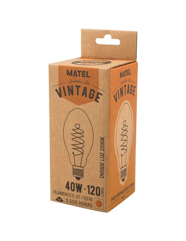 Bombilla led ovoide vintage edison matel e27 40w