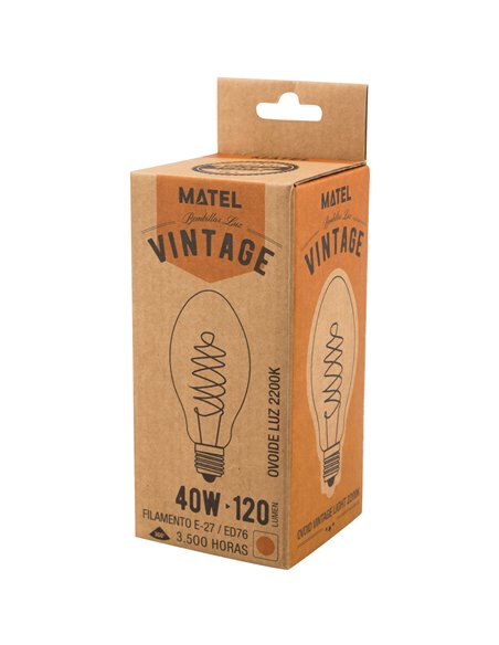 Bombilla led ovoide vintage edison matel e27 40w