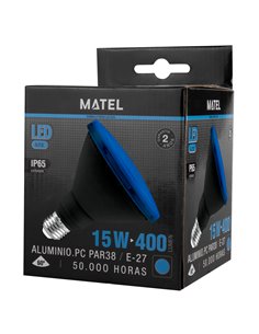 Bombilla led jardín par38 ip65 matel e27 15w azul 2