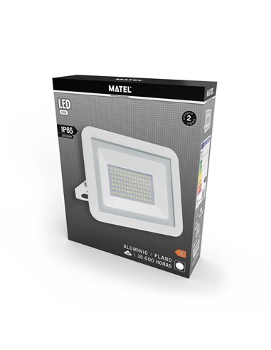 Proyector led plano blanco matel ip65 75w fría