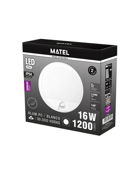 Aplique Led Sensor Superficie Ip54 16w F