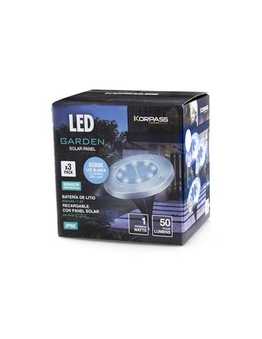 Piqueta solar led korpass inox 1w 3 unidades luz fría