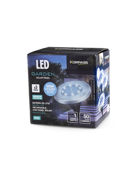 Piqueta solar led korpass inox 1w 3 unidades luz fría