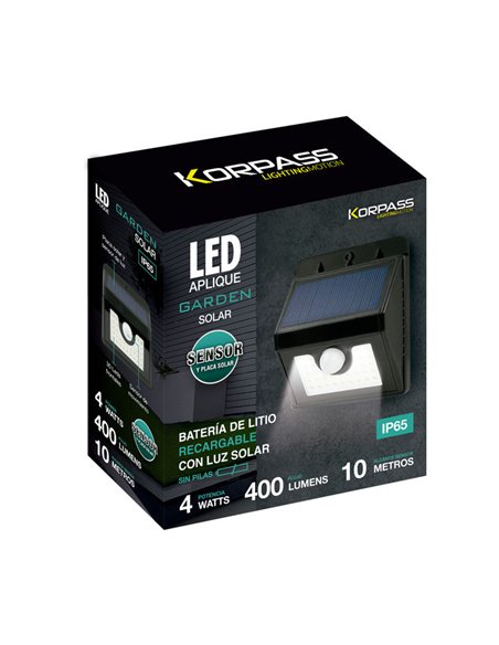 Aplique 30 Led Solar Negro Sensor 4 W
