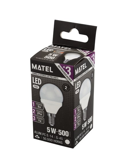 Lâmpada LED esférica Matel E14 5W 6400K (3 intensidades)