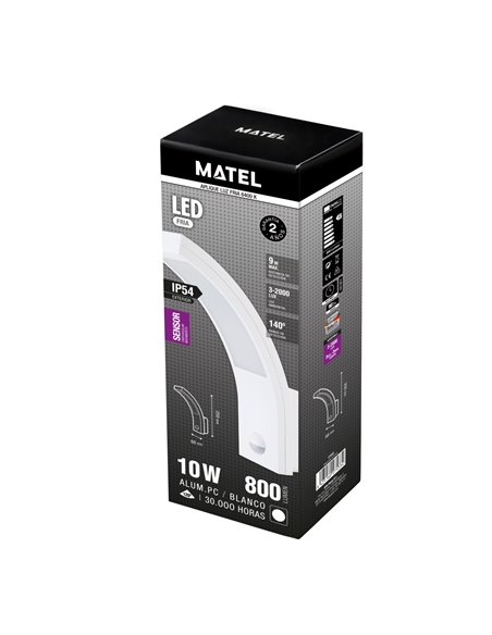 Aplique LED com sensor externo IP54 matel branco 6400K