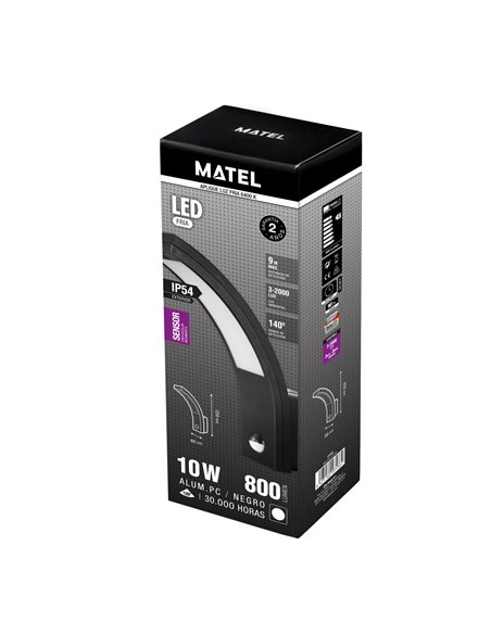 Aplique LED com sensor externo IP54 matel preto 6400K