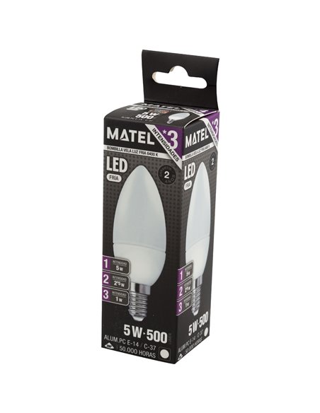 Bombilla led vela matel 5w e14 fría (3 intensidades)